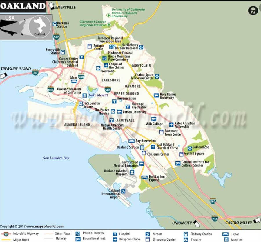 Oakland Ville Carte californie EUA